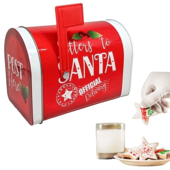 Letters to Santa Christmas Tin Tabletop Mailbox Decoration Red Official Delivery - Picture 3 of 10